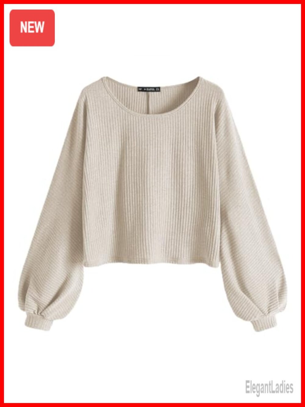 Ribbed Knit Cropped Sweater Oversized Lantern Sleeve Pullover Top